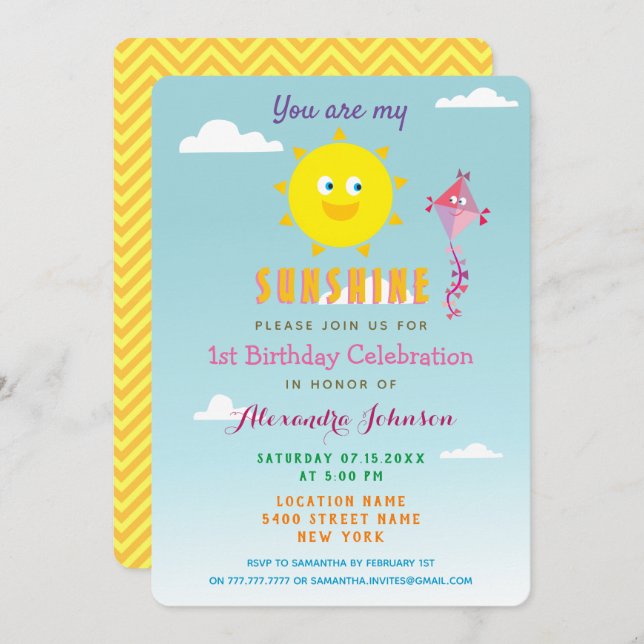 Summer Girl 1st Birthday Invitation (Front/Back)