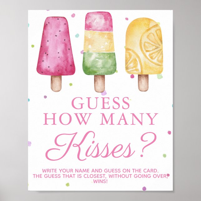 Summer Girl Baby Shower Game How Many Kisses Poster (Front)