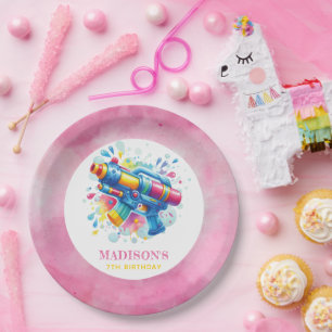 Summer Girl Birthday Water Gun Custom Paper Plate