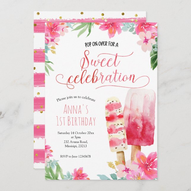 Summer Girl Popsicle Birthday Invitation (Front/Back)