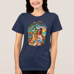 Summer Girl with Cute Dog – Sunshine & Good Vibes Tri-Blend Shirt