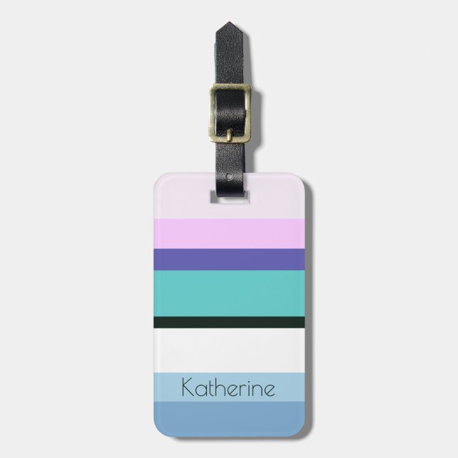 Summer girly mermaid inspired stripe colourful luggage tag (Front Vertical)