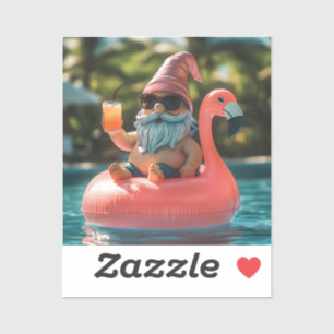 Summer Gnome in Sunglasses on Flamingo Float