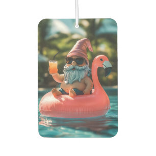 Summer Gnome in Sunglasses on Flamingo Float Car Air Freshener