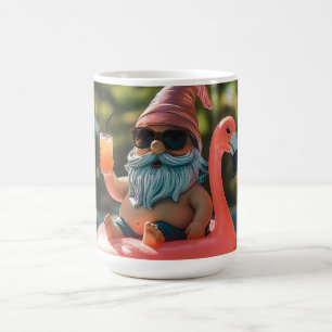 Summer Gnome in Sunglasses on Flamingo Float Coffee Mug