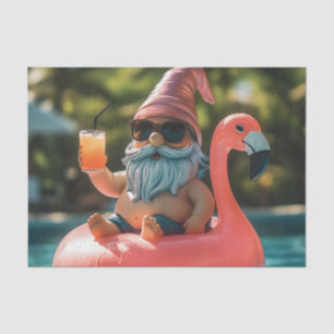 Summer Gnome in Sunglasses on Flamingo Float Tissue Paper