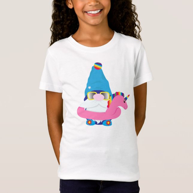 Summer Gnome in Unicorn Beach Ring T-Shirt (Front)