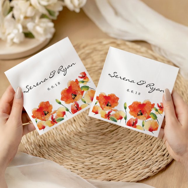 Summer Golden Poppy Wedding Napkin (Summer Golden Poppy Wedding Paper Napkins)