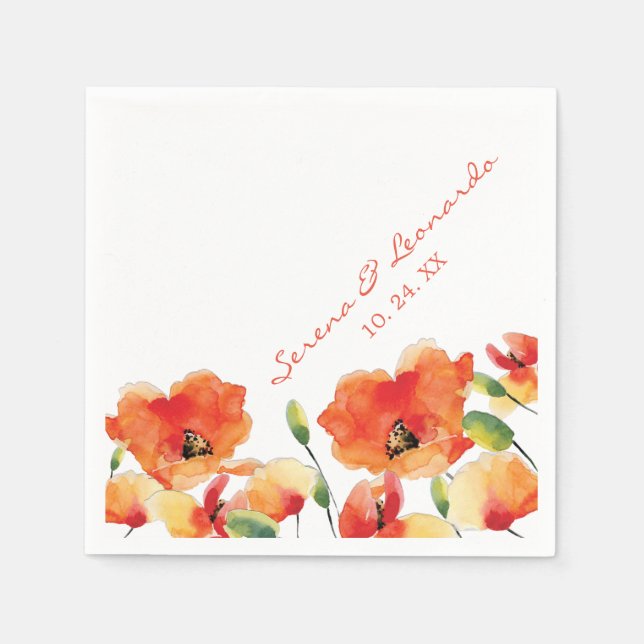 Summer Golden Poppy Wedding Reception Napkin (Front)