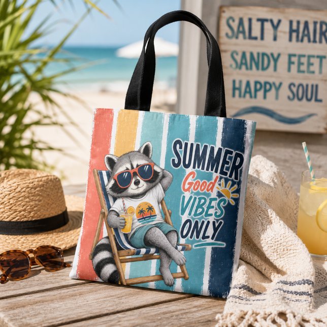 Summer good vibes only racoon  tote bag (Creator Uploaded)