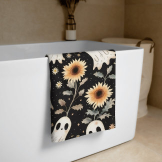 Summer Goth Ghosts and Sunflowers Spooky Beach Towel