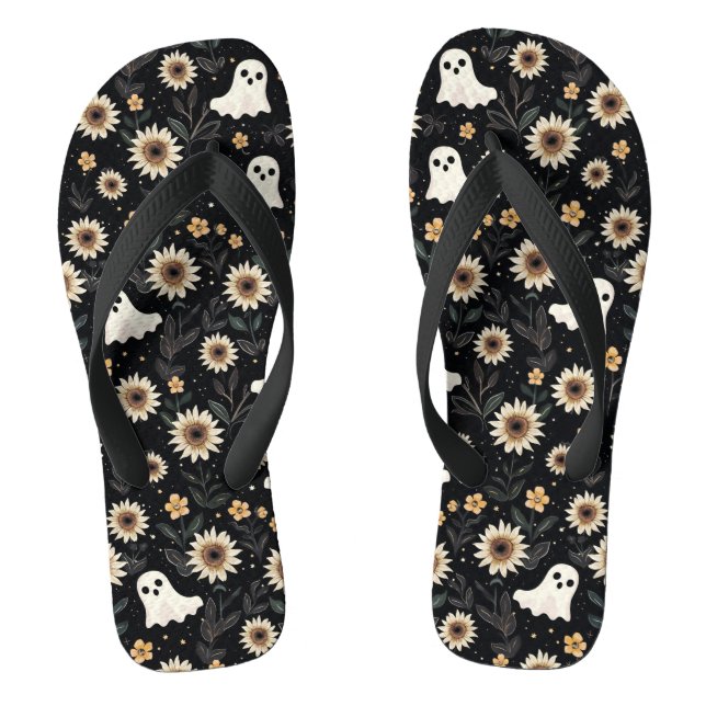 Summer Goth Ghosts and Sunflowers Spooky Jandals (Footbed)