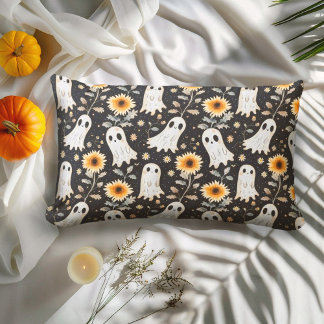 Summer Goth Ghosts and Sunflowers Spooky Lumbar Cushion