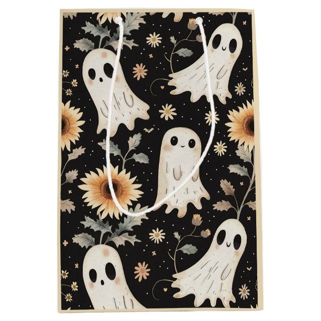 Summer Goth Ghosts and Sunflowers Spooky Medium Gift Bag (Front)