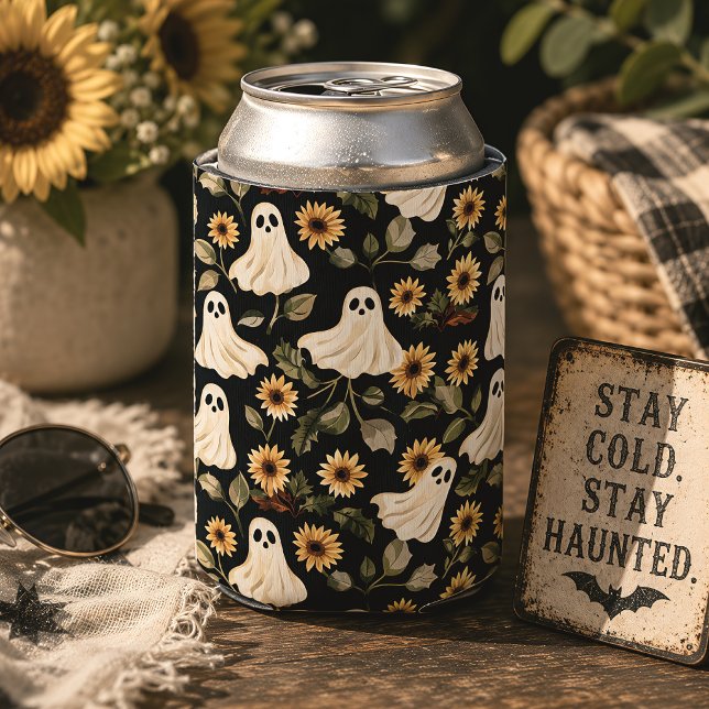 Summer Goth Ghosts & Sunflowers Spooky Can Cooler (Creator Uploaded)