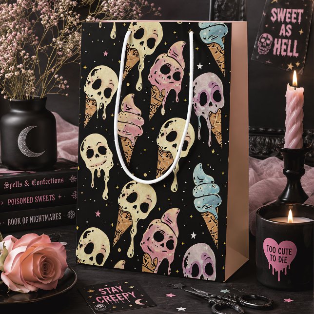 Summer Goth Skull Ice Cream Creepy Cute Medium Gift Bag (Creator Uploaded)