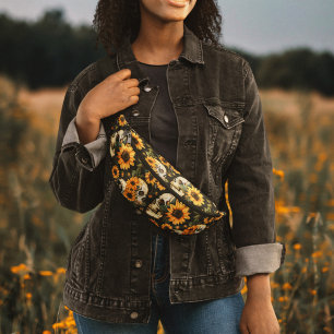 Summer Goth Skulls and Sunflowers Spooky Bum Bags