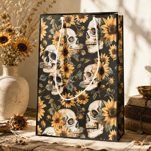 Summer Goth Skulls & Sunflowers Gothic Floral Medium Gift Bag