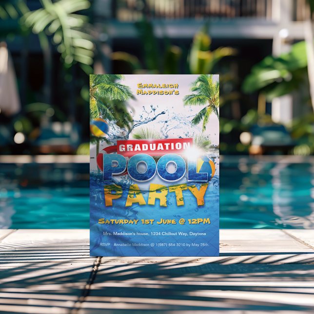 Summer Graduation Pool Party w/Photo Invitation (Creator Uploaded)