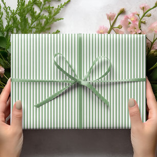 Summer Green and White Pinstripe Striped Pattern Wrapping Paper