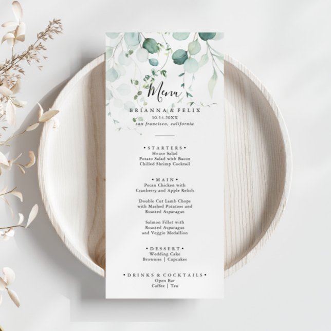 Summer Green Eucalyptus Foliage Dinner Menu (Creator Uploaded)