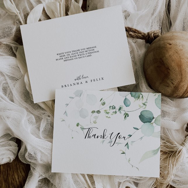 Summer Green Eucalyptus Foliage Flat Wedding Thank You Card (Creator Uploaded)