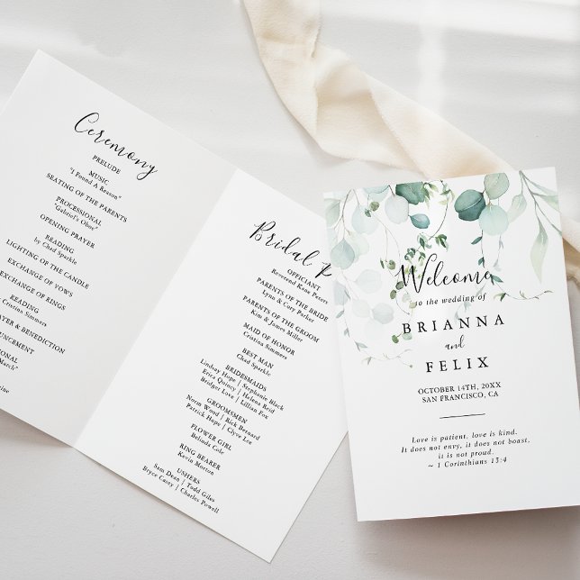 Summer Green Eucalyptus Foliage Folded Wedding Programme (Creator Uploaded)