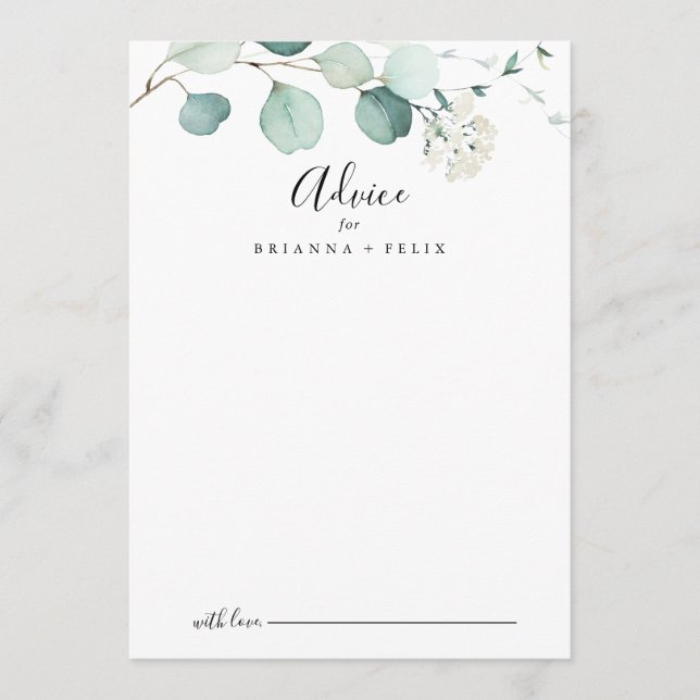 Summer Green Eucalyptus Foliage Wedding Advice Card (Front)