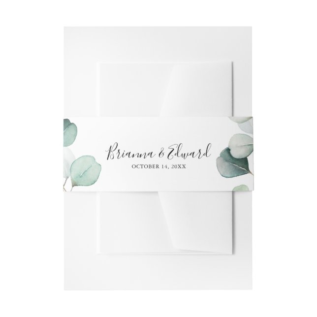 Summer Green Eucalyptus Foliage Wedding Invitation Belly Band (Front Example)