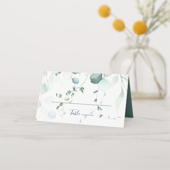 Summer Green Eucalyptus Foliage Wedding Place Card (Front)