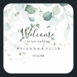 Summer Green Eucalyptus Foliage Wedding Welcome Square Sticker<br><div class="desc">This summer green eucalyptus foliage wedding welcome square sticker is perfect for a simple wedding. The design features beautiful hand-painted watercolor green eucalyptus leaves,  inspiring natural charm.

These labels are perfect for hotel guest welcome bags and destination weddings.</div>