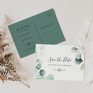 Summer Green Eucalyptus Horizontal Save the Date Postcard