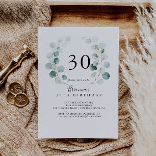 Summer Green Eucalyptus Leaf 30th Birthday Party Invitation