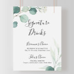 Summer Green Eucalyptus Signature Drinks Sign<br><div class="desc">This summer green eucalyptus signature drinks sign is perfect for a modern wedding. The design features beautiful hand-painted watercolor green eucalyptus leaves,  inspiring natural charm.

Personalise the sign with the names of the bride and groom and their favourite drink choice.</div>