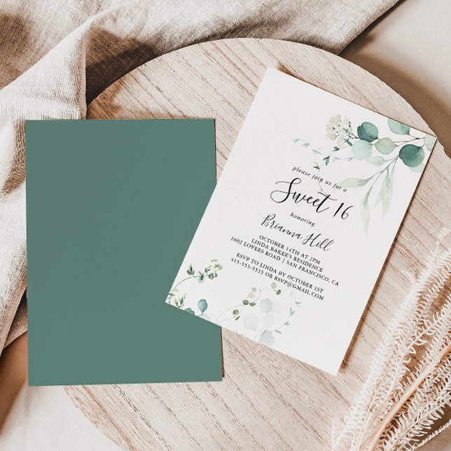 Summer Green Eucalyptus Sweet 16 Birthday Party Invitation (Creator Uploaded)