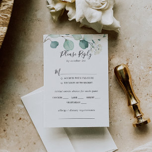 Summer Green Eucalyptus Wedding Menu Choice RSVP