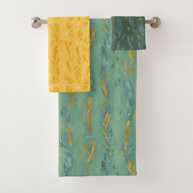 Summer green grass sunny yellow & blue Towel Set (Insitu)