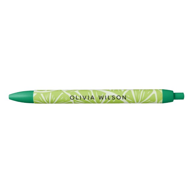 Summer Green Lime Script Name Monogram Black Ink Pen (Front)