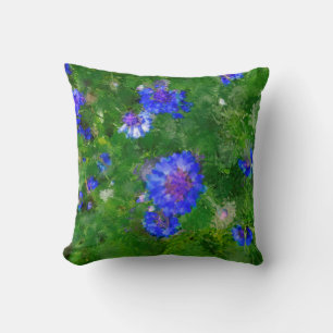 Summer Green Meadow and Blue Flowers Cushion
