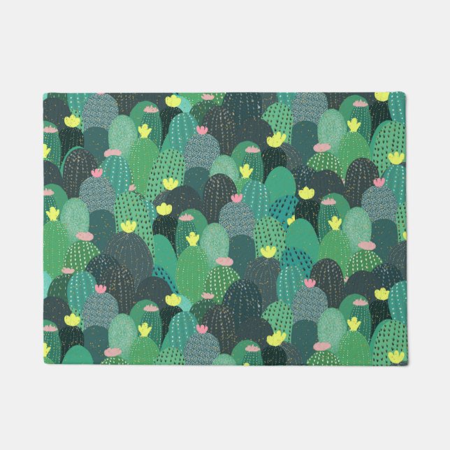 Summer Green Teal Cactus Gold dots Cute Design Doormat (Front)