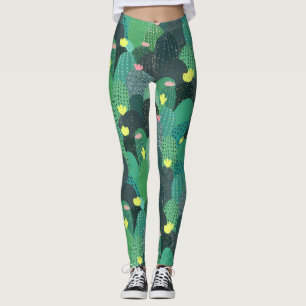 Summer Green Teal Cactus & Gold dots Cute Design Leggings