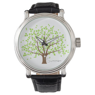 Summer Green Tree Vintage Leather Strap Watch