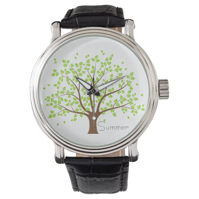 Summer Green Tree Vintage Leather Strap Watch (Front)