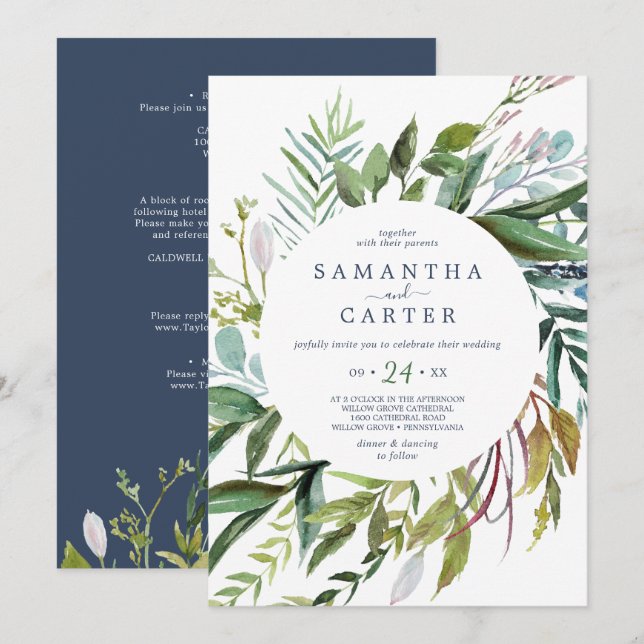 Summer Greenery All In One Wedding Invitation (Front/Back)
