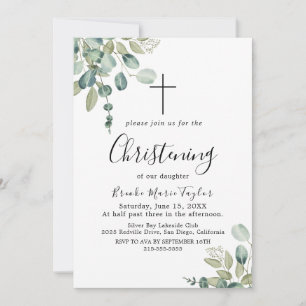 Summer Greenery Christening Invitation