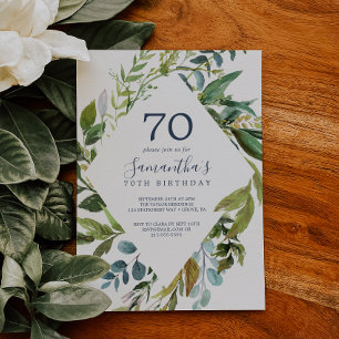 Summer Greenery Diamond Wreath 70th Birthday Invitation