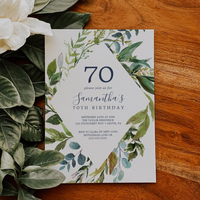Summer Greenery Diamond Wreath 70th Birthday Invitation (Creator Uploaded)