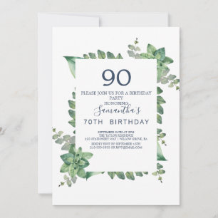Summer Greenery Diamond Wreath 90th Birthday  Invitation