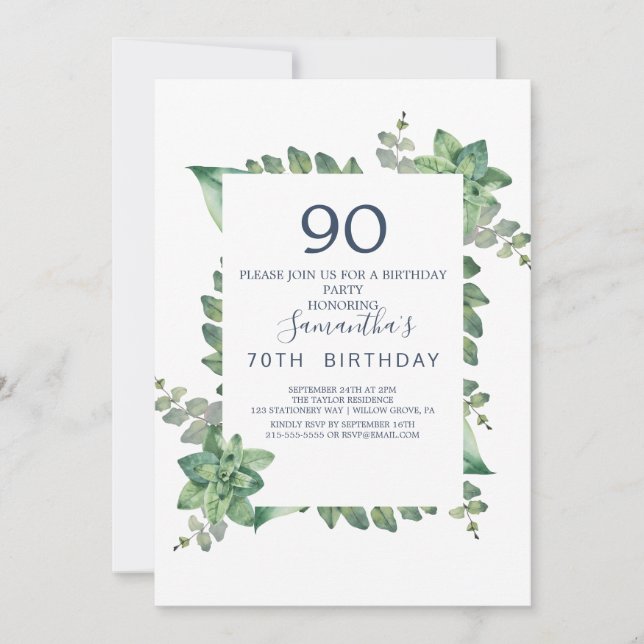 Summer Greenery Diamond Wreath 90th Birthday  Invitation (Front)