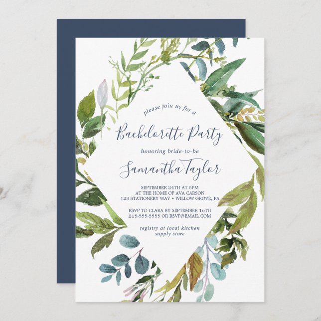 Summer Greenery Diamond Wreath Bachelorette Party Invitation (Front/Back)